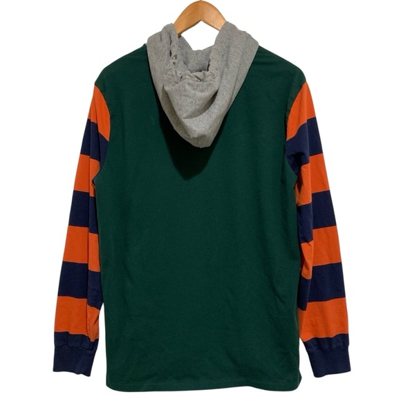 Polo Ralph Lauren Rugby Green Hoodie with Striped Sleeves Size Medium - Picture 2 of 7